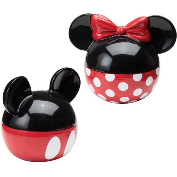 Walt Disney Minnie & Mickey Mouse Ceramic Salt and Pepper Shakers Set Red/Black - Picture 1 of 2